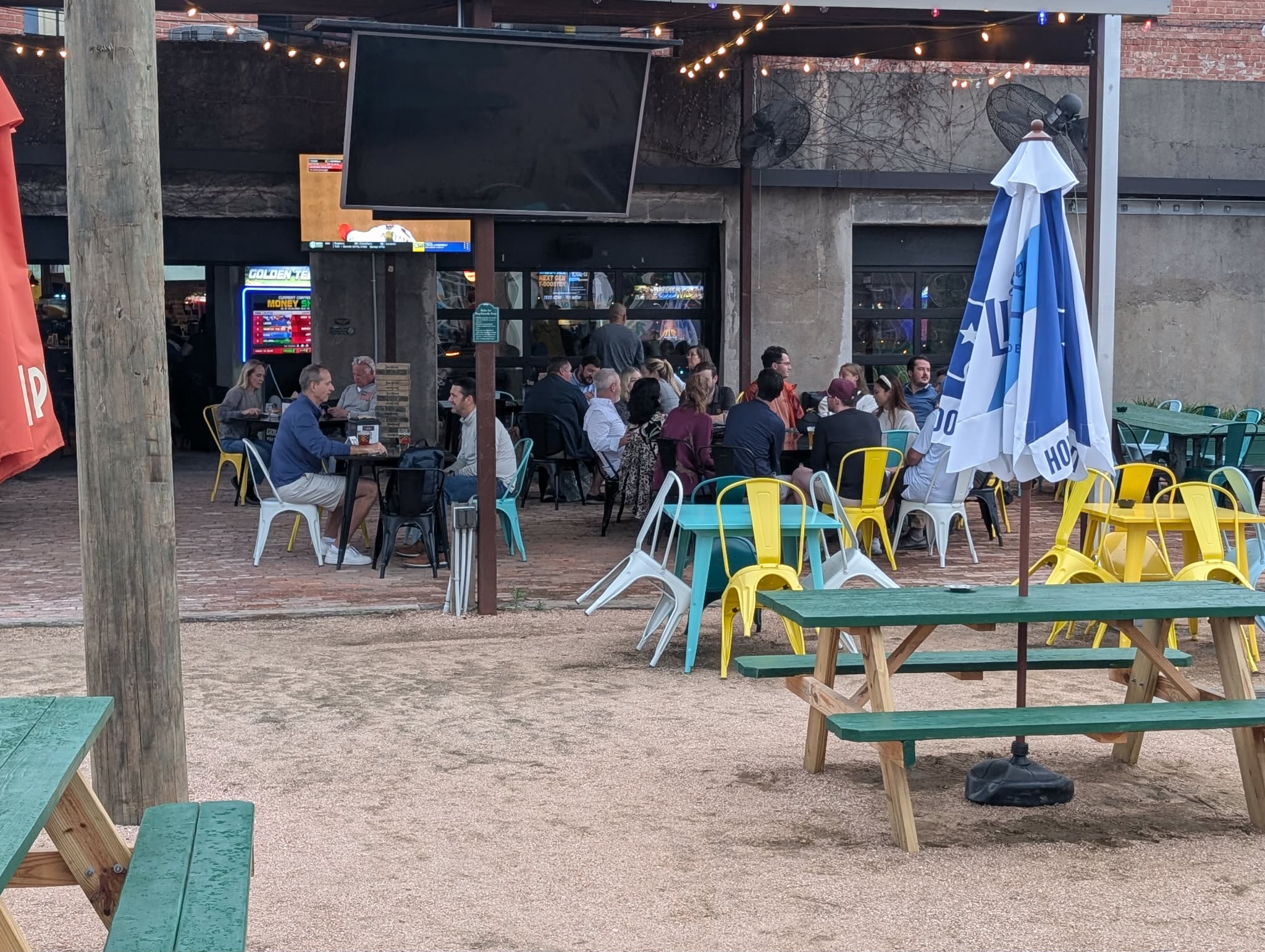 Daytime patio seating at Memorial Trail Ice House