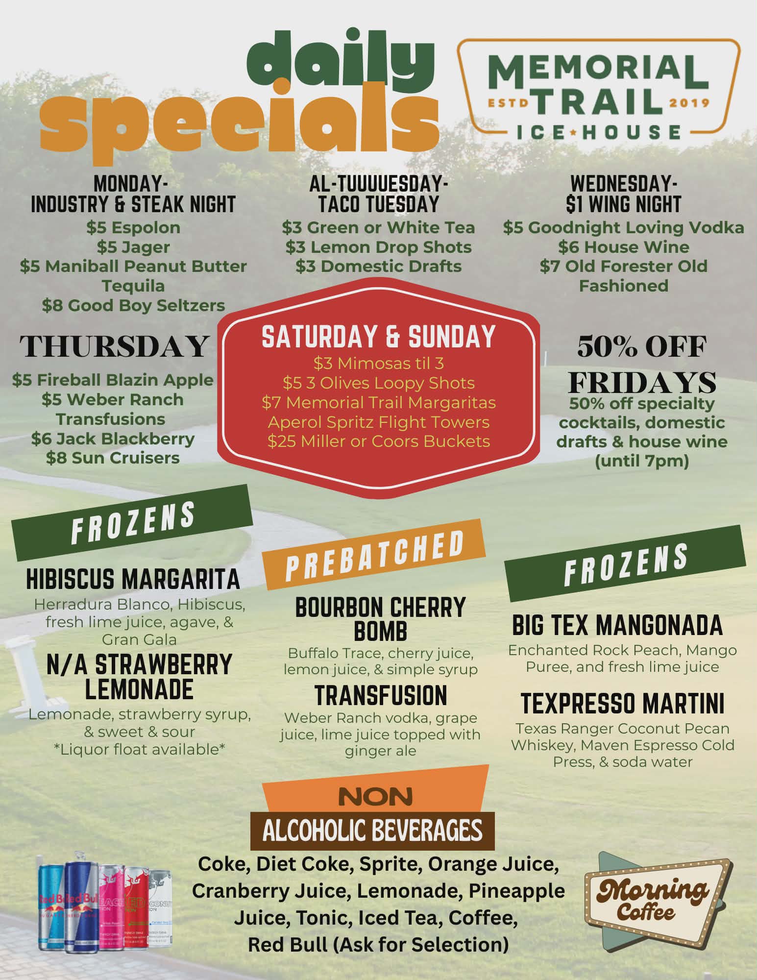 Memorial Trail Ice House daily specials menu